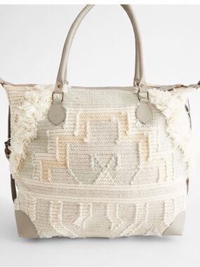 FREE PEOPLE Woven Tote Bag in Ivory and Cream